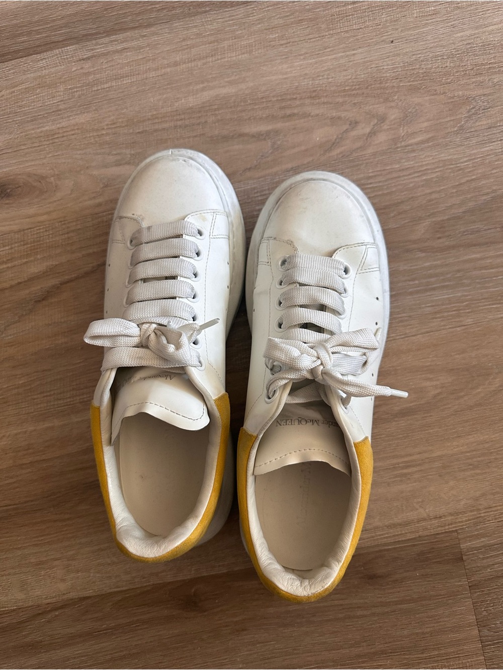 Alexander McQueen White Sneakers with Mustard Heel Accent